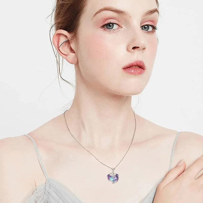 Fantasy Design Colorful Crystal Dragon Pendant Necklace for Women Blue Purple Dragon Necklace Cute Dragon AnimalJewelry Gift