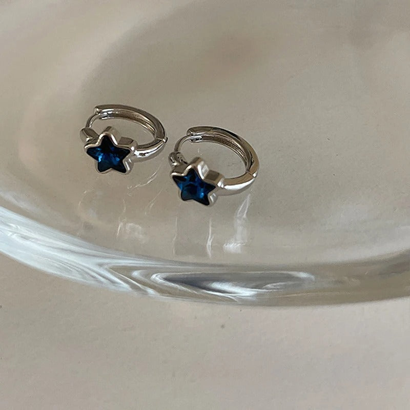 Sweet Blue Star Hoop Earrings Women Girls Simple Fashion Gift