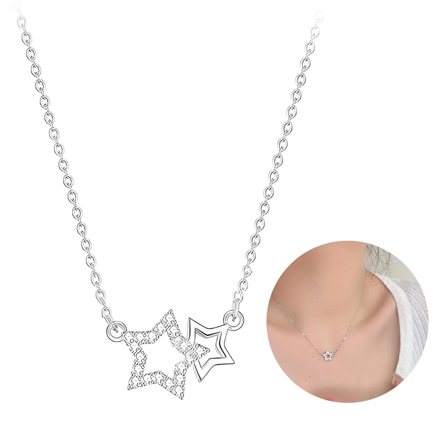 Y2K Girls Charms Necklace Silver Color Alloy Star Designs Clavicle Chain Trendy Minimalist Choker Neck Jewelry for Women