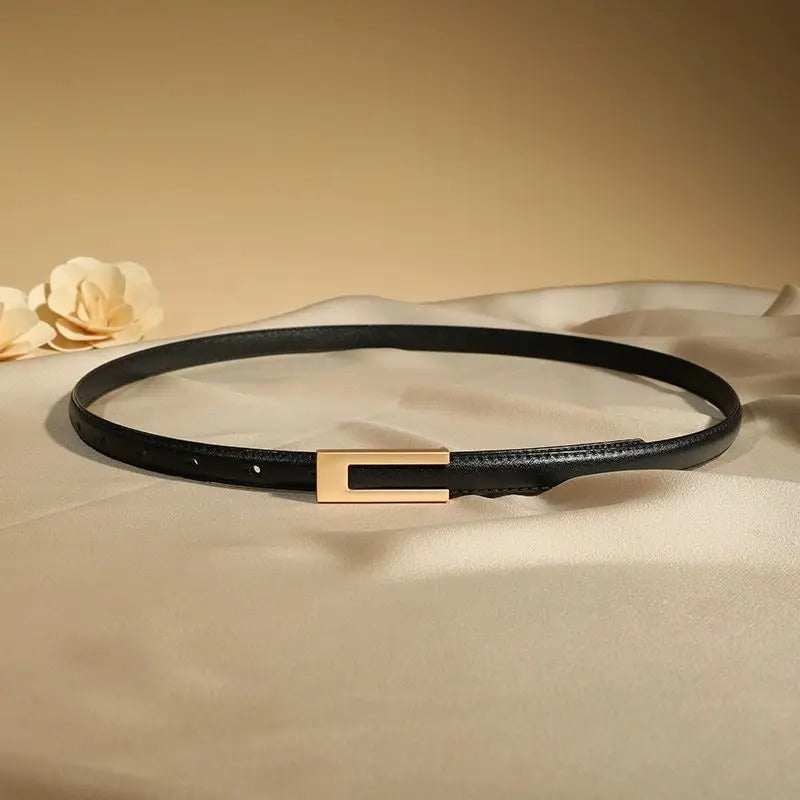 Real Leather Thin Belt Women Fashion Gold Metal Black White Belt Female Jeans Dress Accessories Waistband Skinny Girdle