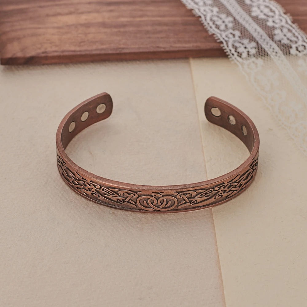 Vintage Copper Double Ring Magnetic Energy Bracelet Set Unisex Jewelry