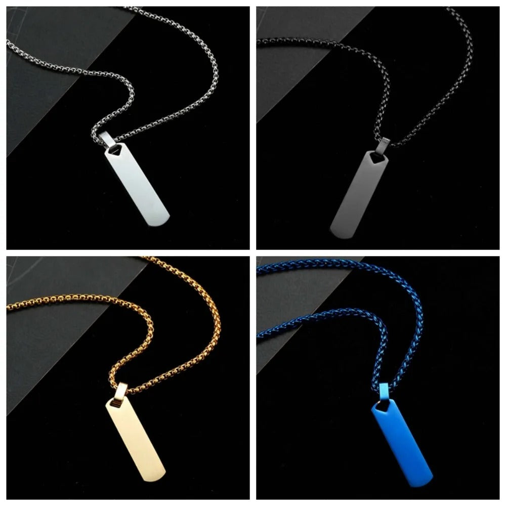 Simple Trendy Men Rectangle Bar Geometric Pendant Necklace Fashion Jewelry Decoration Accessories
