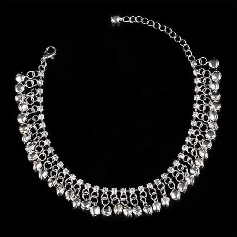 Personality Gold Silver Color Ethnic Tassel Bell Anklets for Women Girl Beach Foot Bracelet Anklet India Jewelry Accessories