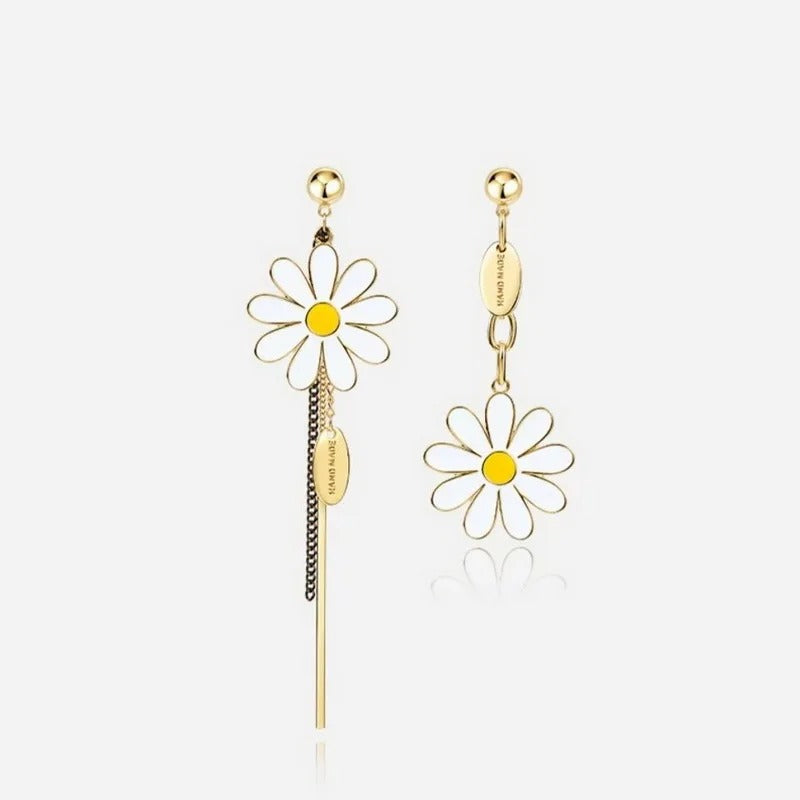 Fashion Floral Daisy Drop Earrings Women Asymmetric Summer Jewelry