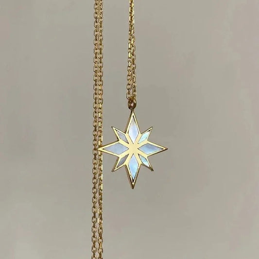 Trendy Stainless Steel Pendant Necklace Shell Inlay Exquisite Shinny Necklace for Women Waterproof Jewelry Gift