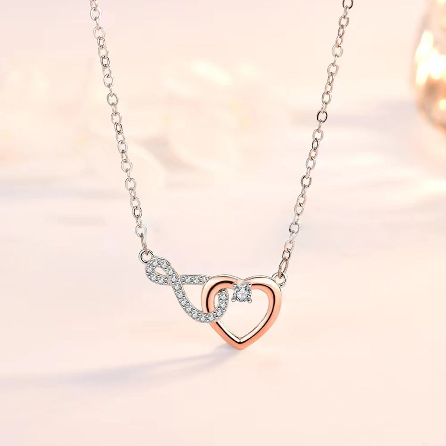 Elegant Infinity Heart Necklace – Romantic Jewelry Gift for Girlfriend with Card & Gift Box