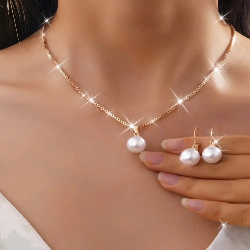 Elegant Necklace and Pendant Set with Imitation Pearl Earrings Vintage Jewelry Perfect Gift for Valentine's Day, Mother's Day
