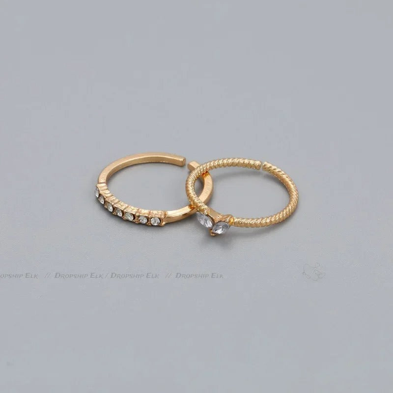 Gold Color Heart Zircon Twist Rings Set Minimal Luxury Women