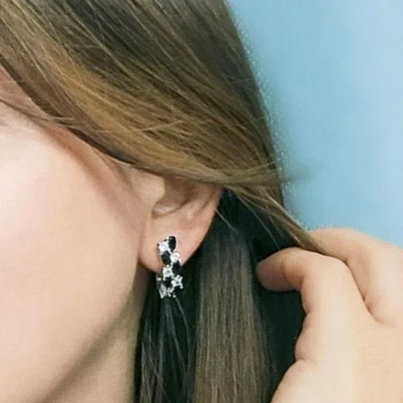 Women’s Black White Hoop Earrings Trendy Daily Wear Jewelry