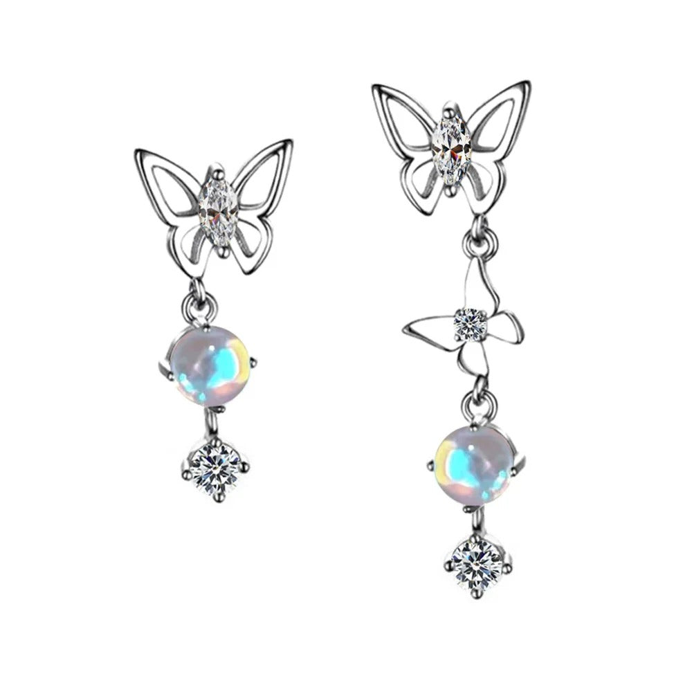 Butterfly Crystal Stud Earrings 925 Silver Jewelry Gift for Women