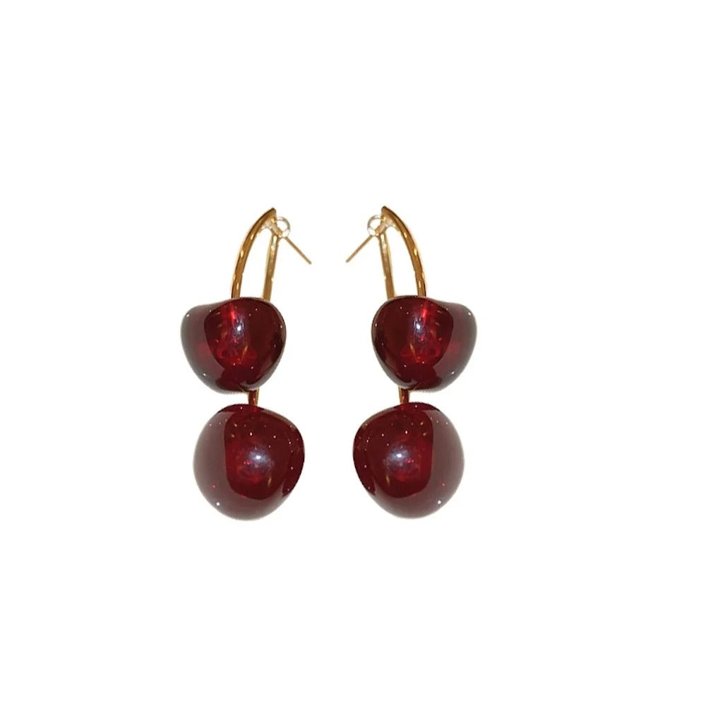 Retro Dark Red Cherry Drop Earrings Simple Fruit Earring For Women Fashion Party Jewelry Trend Accessories Gift