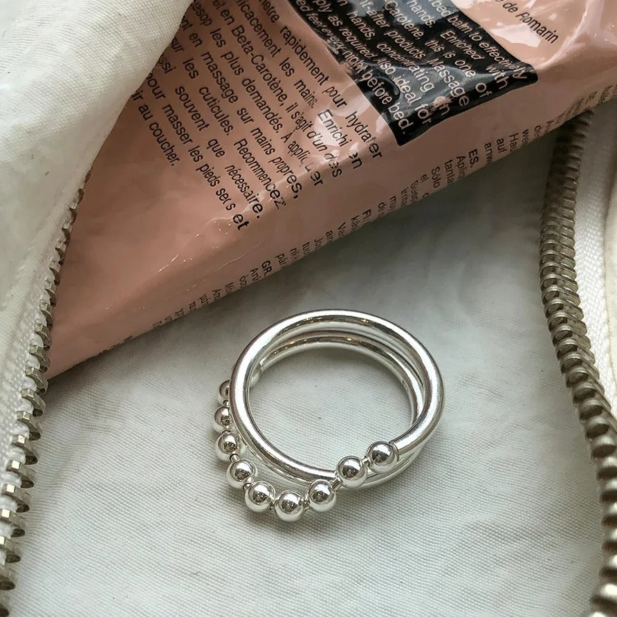 100% Solid 925 Sterling Open Chain Ball Rings For Women Gold Plated Trendy Retro Anillos Party Gifts Accessories