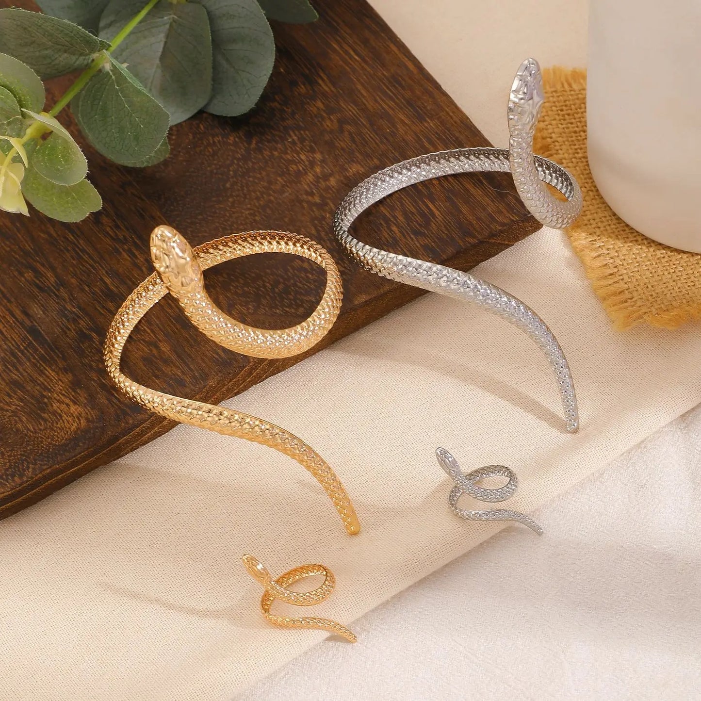 2025 Punk Snake Bangles Ring Set For Women Snake Opening Cuff Bracelet Aesthetic Fashion Jewelry