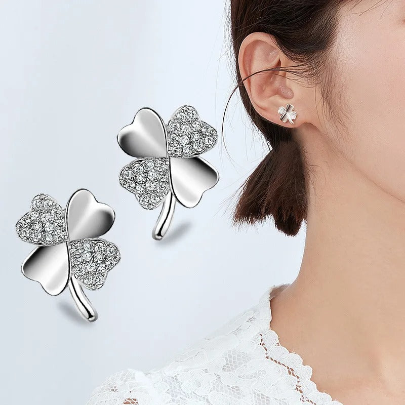 925 Sterling Silver Heart & Lucky Clover Stud Earrings Women
