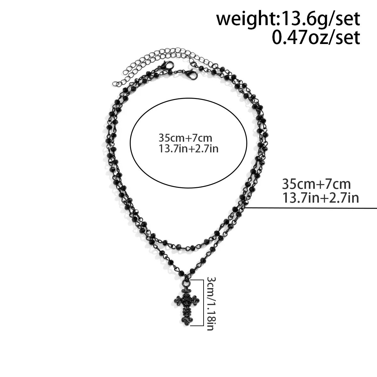 2Pcs/Set Gothic Black Cross Jesus Pendant Choker Necklace for Women Punk Vintage Metal Beads Chain Neck Jewelry Accessories