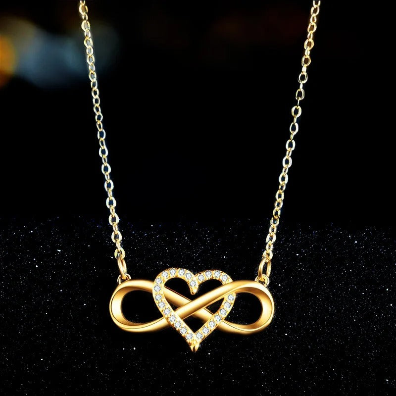 Infinity Heart Necklace CZ Pendant Silver Gold for Women Gift