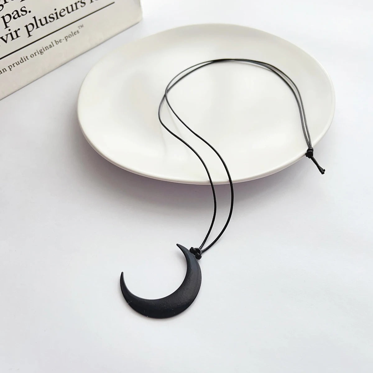 Simple all-in-one alloy black Moon Crescent pendant Long sweater chain Summer necklace for women