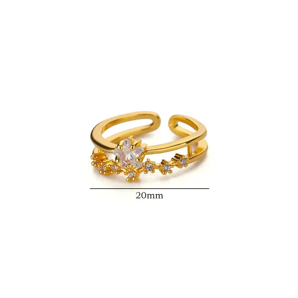 Gold Star Zircon Ring Stainless Steel Luxury Wedding Jewelry for Women 2025