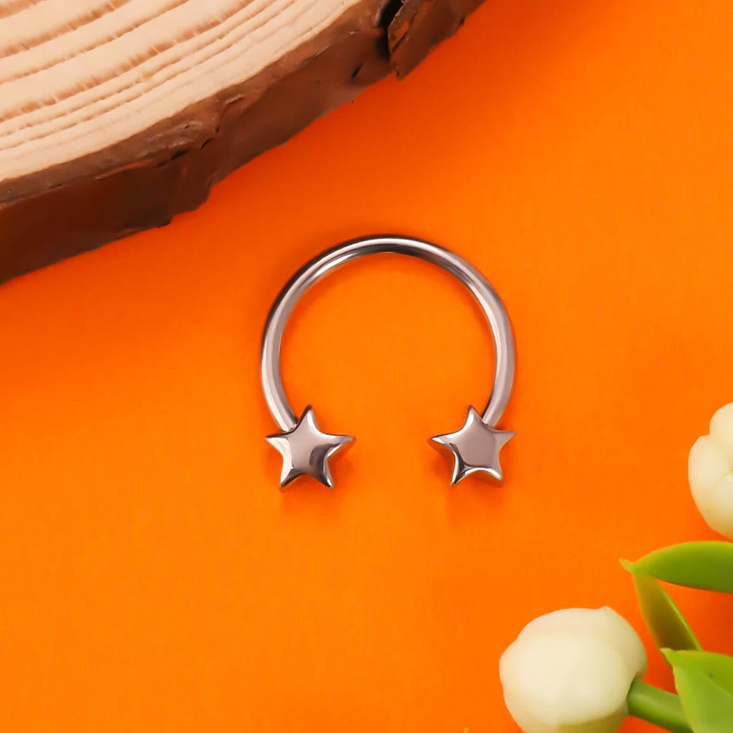 JHJT 16G Stainless Steel Horseshoe Nose Piercing Star Septum Nose Ring Women Nostril Body Jewelry