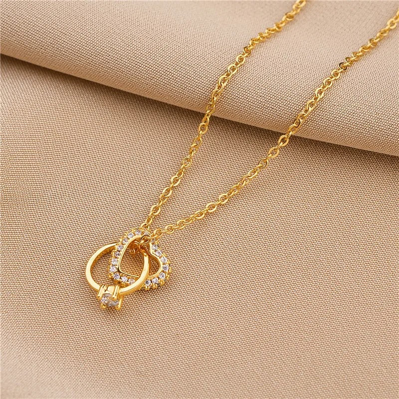 Fashion Heart Ring Cross Stainless Steel Necklace For Women Cute Romantic Ladies Wedding Jewelry for Female