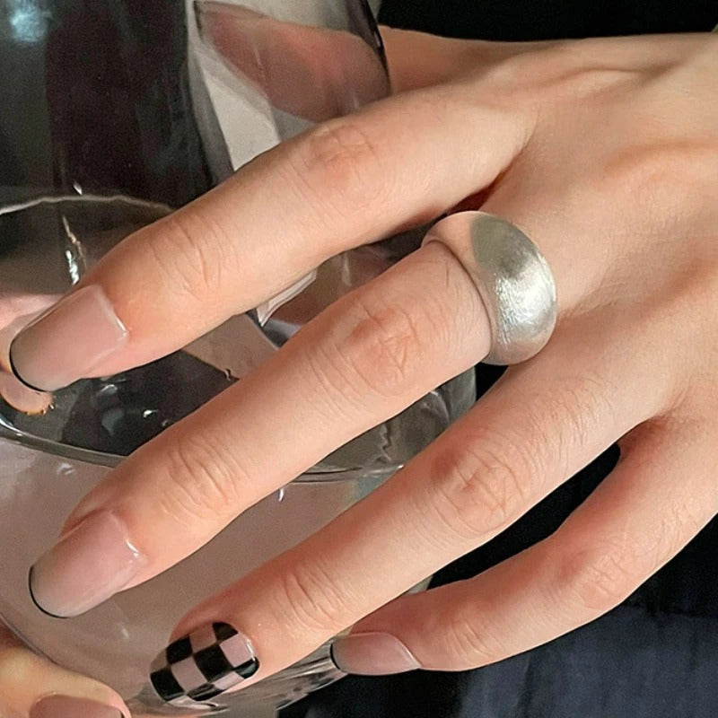Silver Unique Oval Big Simple Ring For Women Jewelry Finger Adjustable Open Vintage Ring For Party Birthday Gift