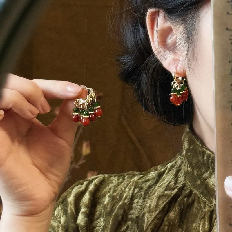 Vintage Green Red Bead Tassel Dangle Earrings For Women Creative New Statement Ethnic New Jewelry Wholesale