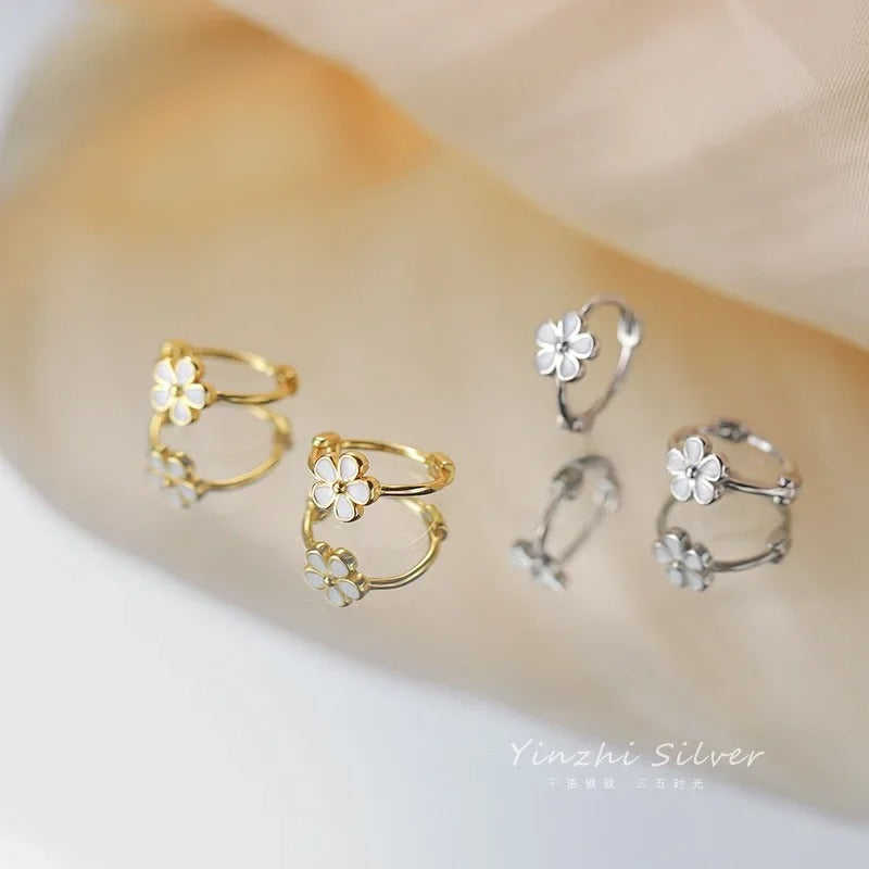 Women’s Silver Flower Earrings Gold Korean Style Fashion Jewelry