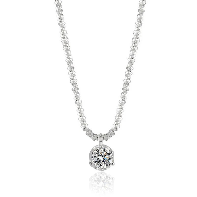 New 925 Sterling Silver Round Zircon Necklace Simple Shape Woman Pendant Choker Birthday Gift Fine Jewelry