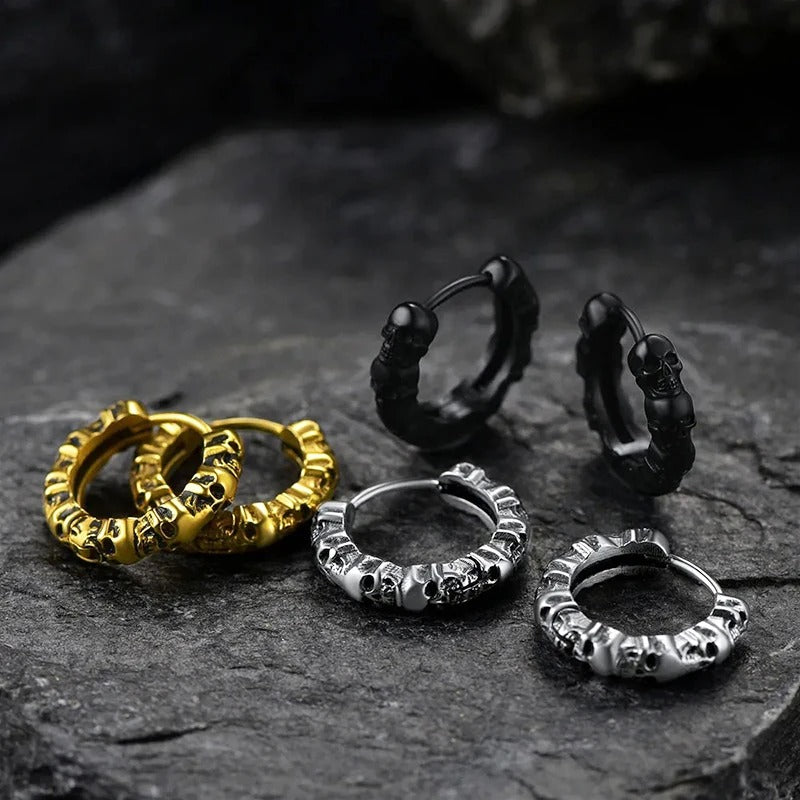 Skull Hoop Circle Earrings Hip Hop Fashion Jewelry Unisex Everyday Wear