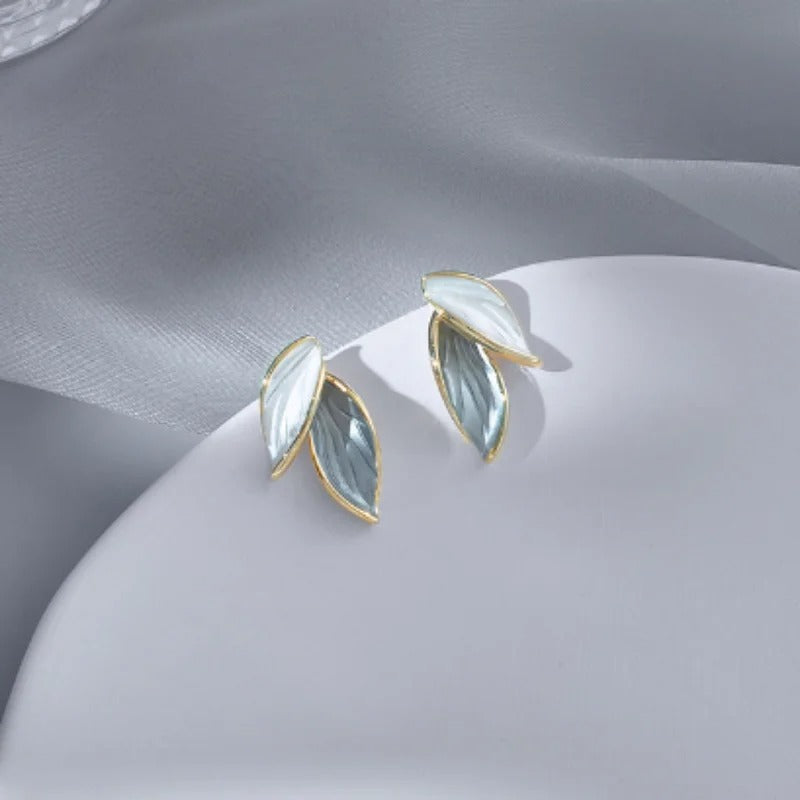 Silver Grey Leaf Stud Earrings Trendy Sweet Jewelry for Women
