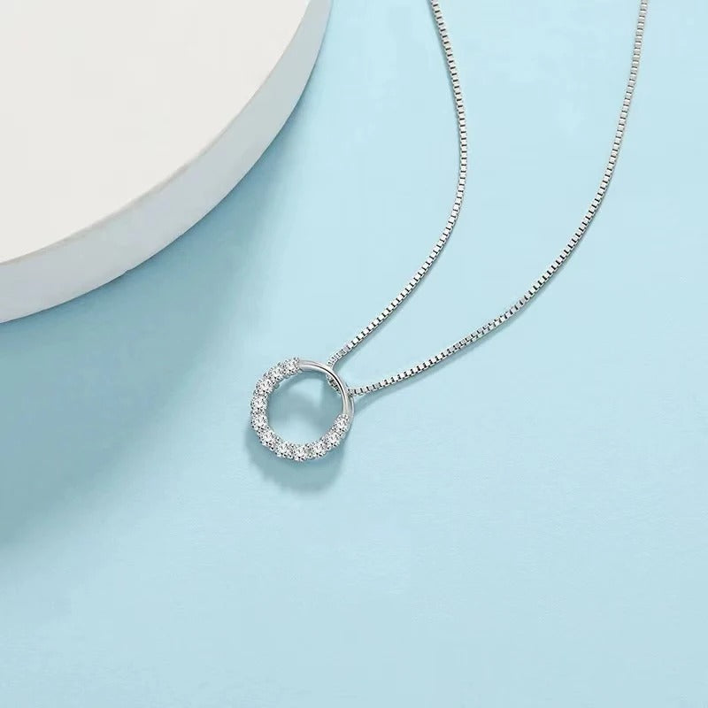 New 925 Sterling Silver Round Zircon Necklace Simple Style Pendant Choker Shiny Charm Woman Necklace Birthday Gift Fine Jewelry