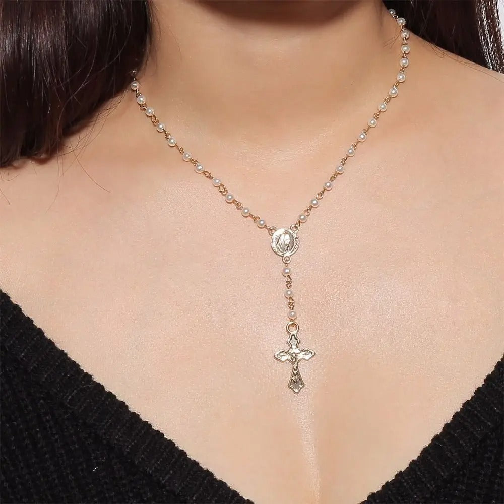 Rosary Coin Catholic Chokers Long Tassel Pendant Cross Jewelry Fashion Accessories Clavicle Chain Necklaces