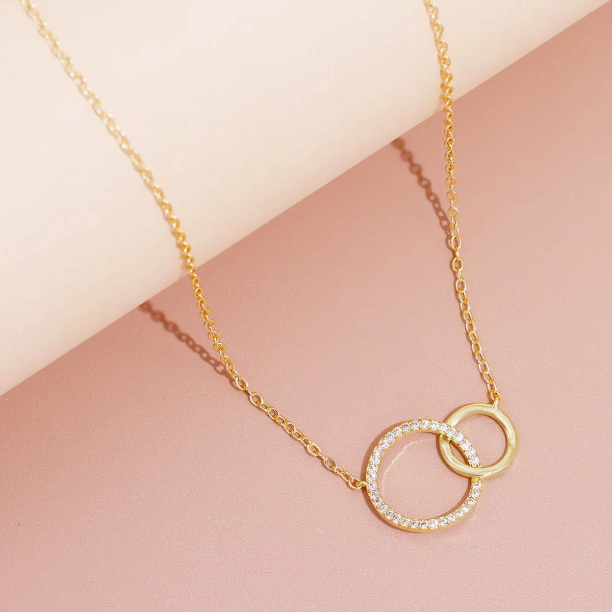 Stainless Steel Thin Chain Minimalist Dainty Double Circle Pendant Necklace for Women Fashionon The Neck Jewelry