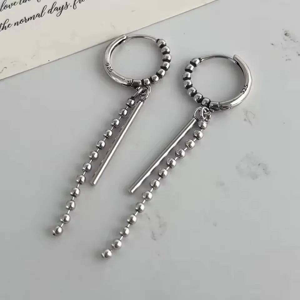 925 Sterling Silver Vintage Square Tassel Earrings for Women Party Jewelry