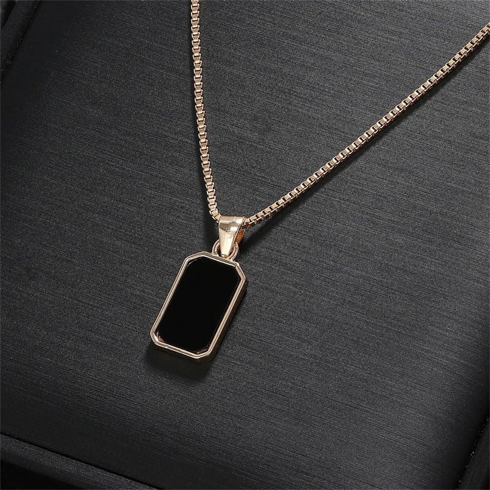 Classic Black Square Pendant Necklace For Women Men Personalized Gold Color Metal Party Daily Jewelry