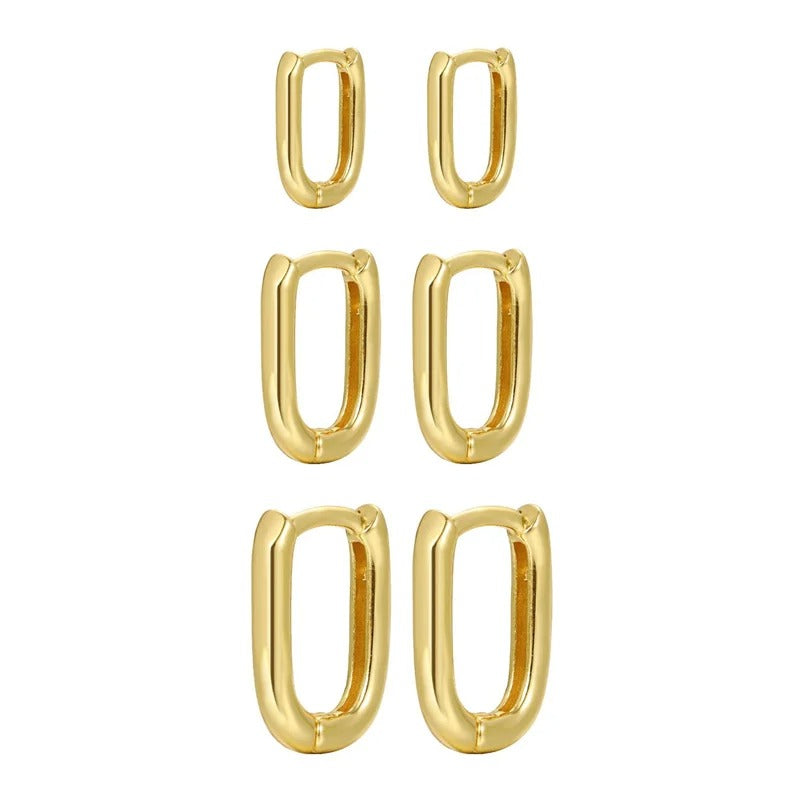 Gold Square Hoop Earrings Stainless Steel Unisex Punk Jewelry Set