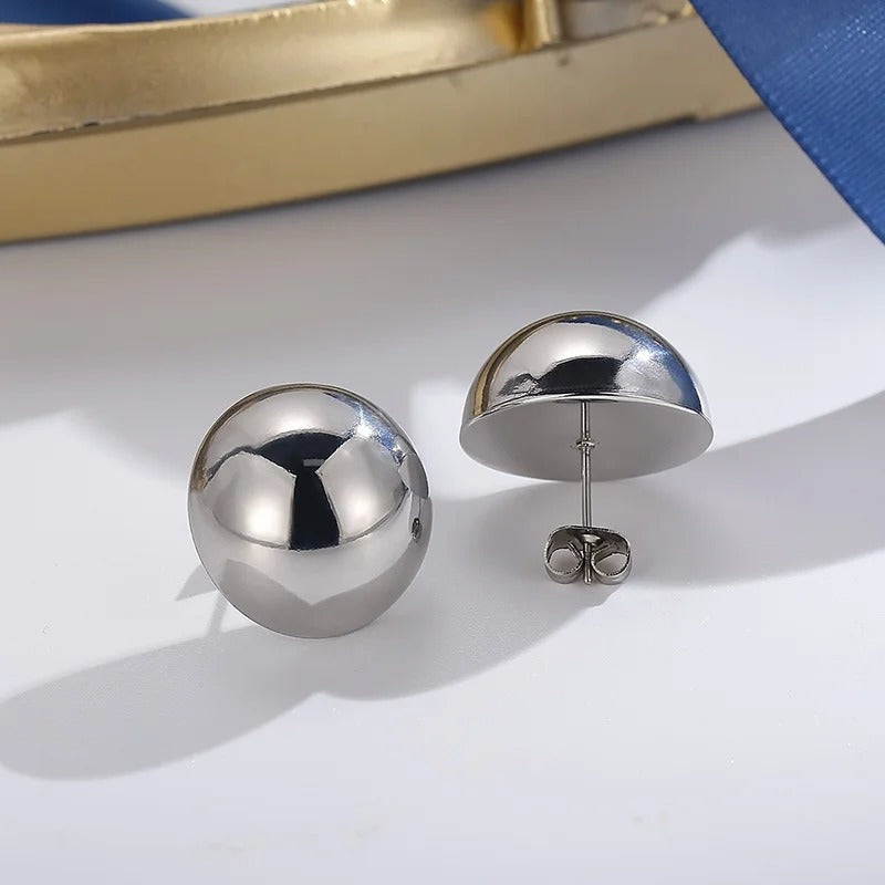 Elegant Stainless Steel Earrings for Women Round Hollow Polished Women's Ear Stud Simple French Party Wedding Jewelry