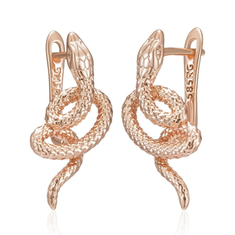 585 Rose Gold Snake Drop Earrings For Women Unique Heavy Metals Punk Rock Vintage Animal Jewelry