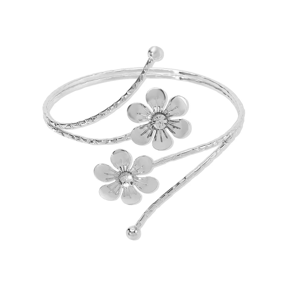 Punk Metal Leaves Flower Upper Arm Bracelets Bangles for Women Girls Cuff Bangle Adjustable Armlets Hand Jewelry