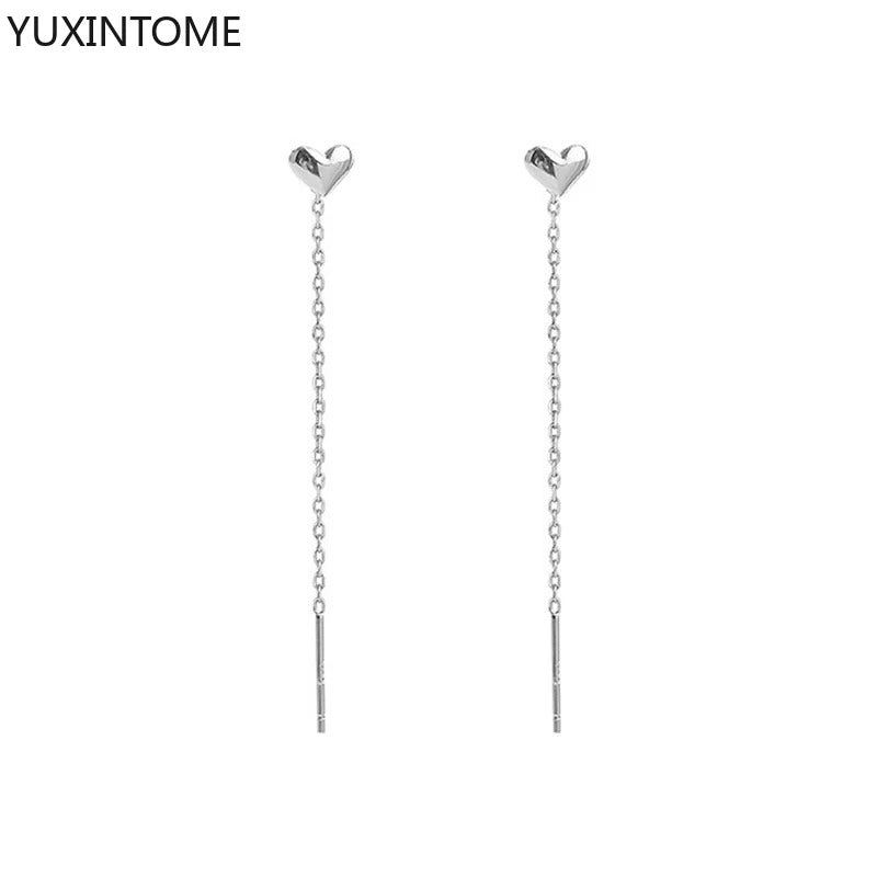 925 Sterling Silver Heart Tassel Earrings Long Chain for Women’s Fashion Jewelry Gift