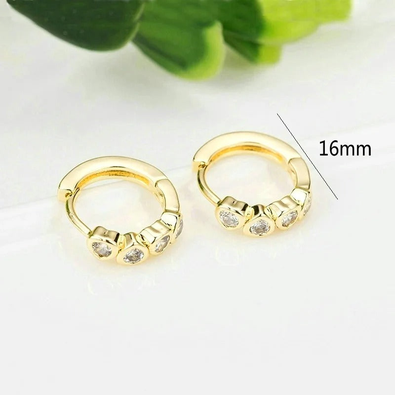 14K Gold Color Brass Hoop Earrings with Zircon Heart 4PCS DIY