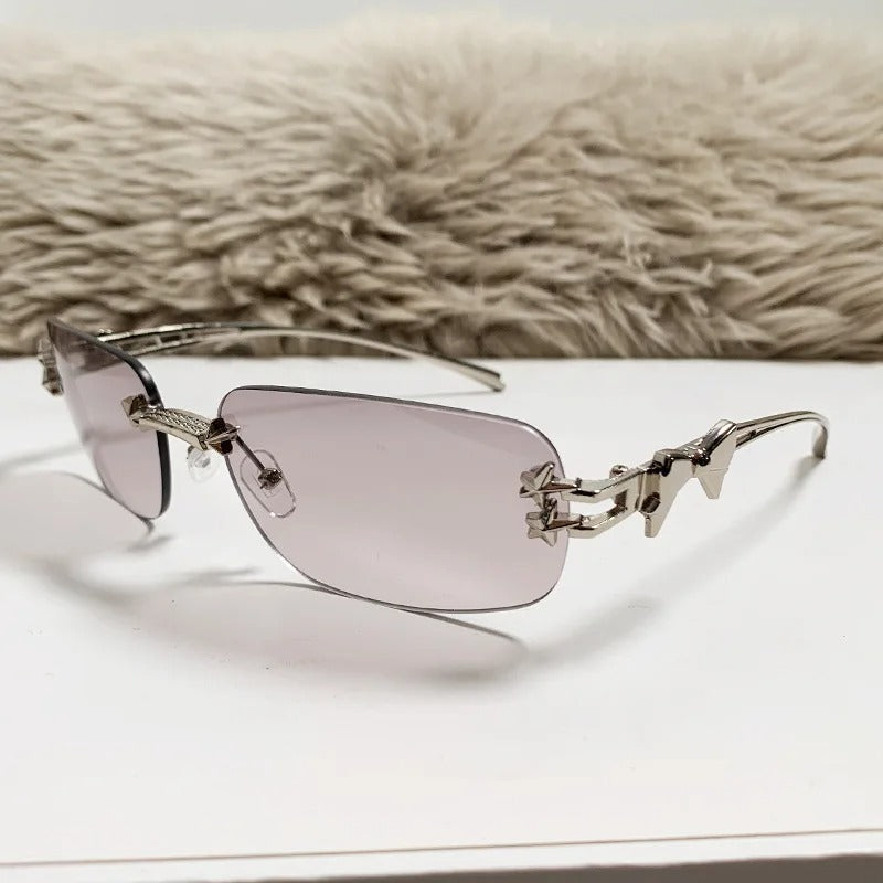 Y2K Vintage Rimless Square Sunglasses with Star Rivet UV Protection