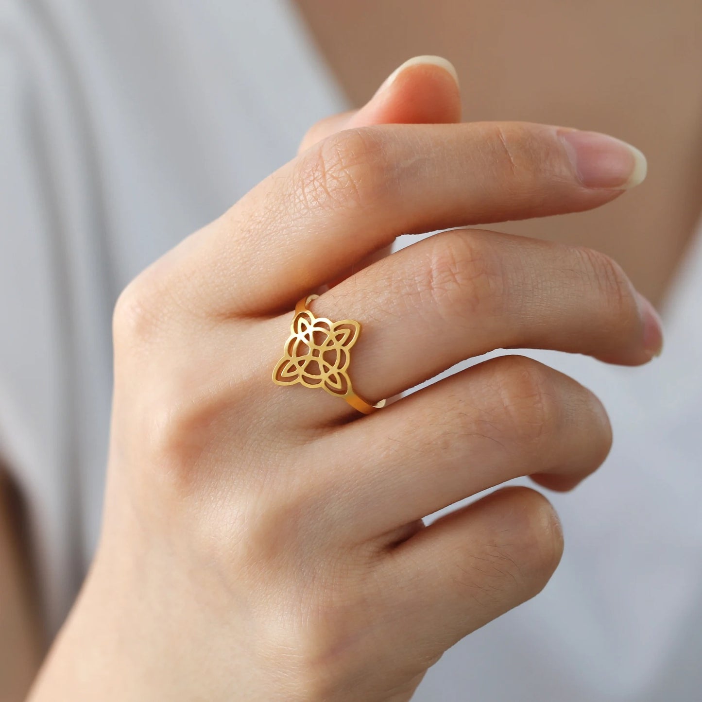 Witch Knot Ring for Women Stainless Steel Adjustable Finger Rings Supernatural Jewelry Accessories Lucky Gift