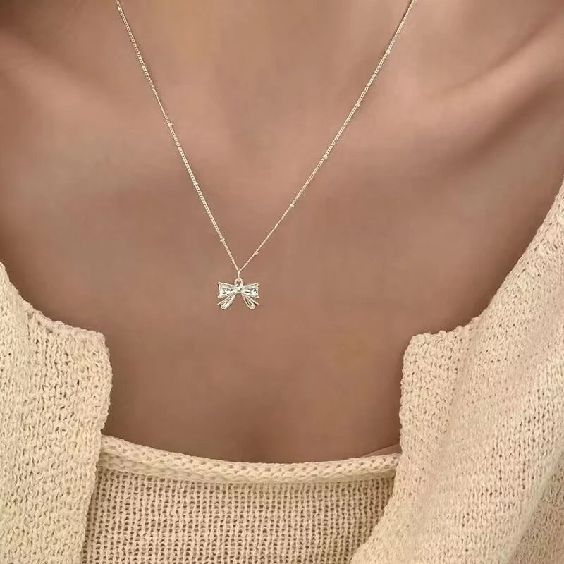 Elegant Bow Pendant Necklace for Women Delicate Adjustable Chain Feminine Dainty Accessories Party Daily Jewelry Gift