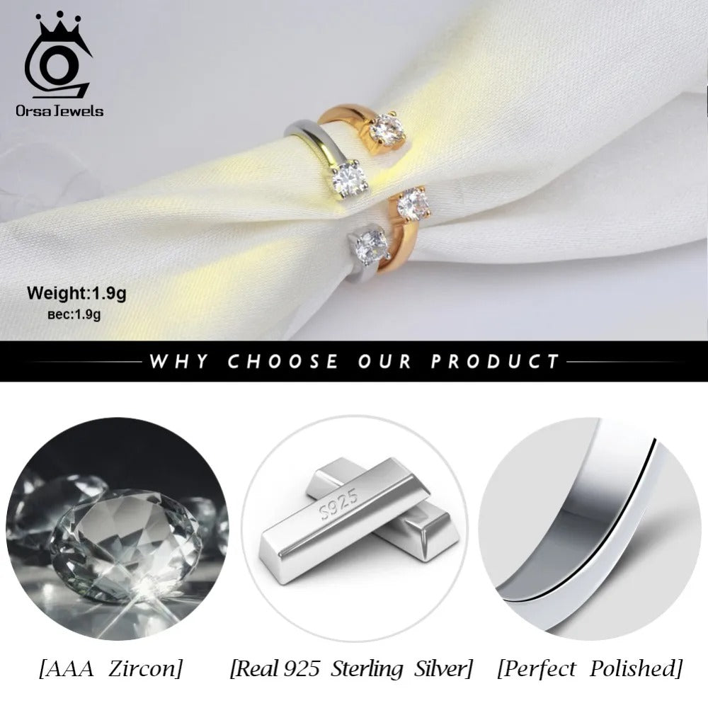 ORSA JEWELS 925 Silver Adjustable Ring AAA Zircon Jewelry Gift