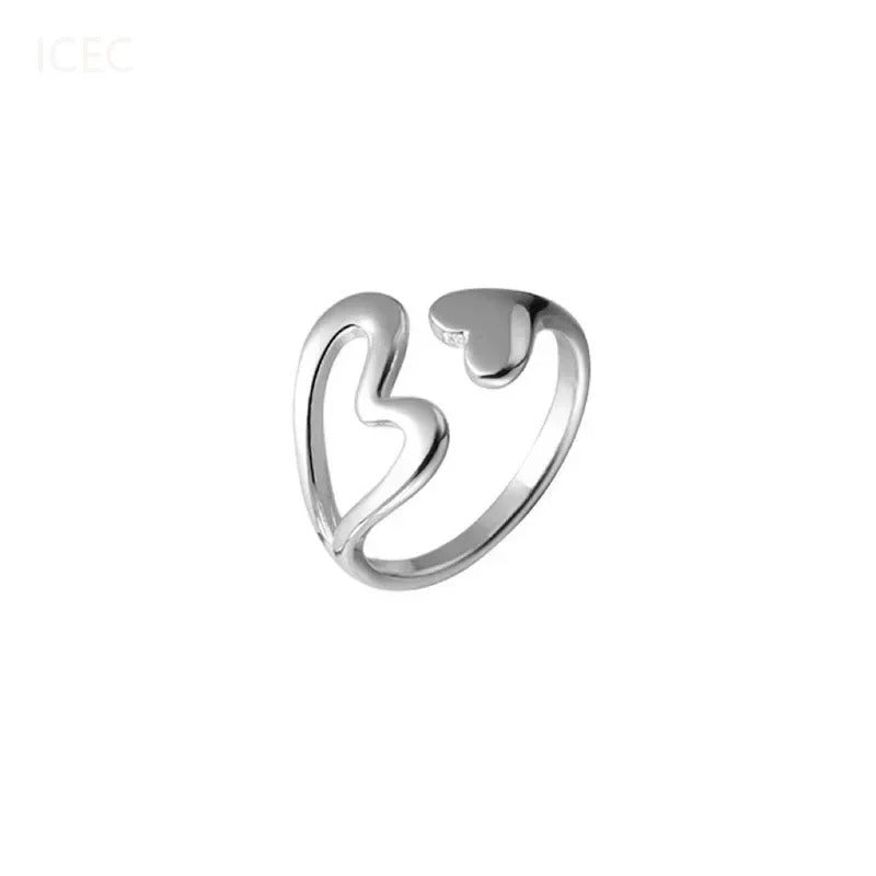 Cute Hollow Heart Ring Women Sterling Silver Minimalist Gift