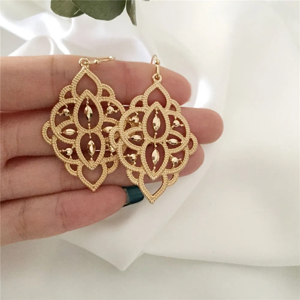 Hollow Geometric Drop Earrings Gold Korea Design Women