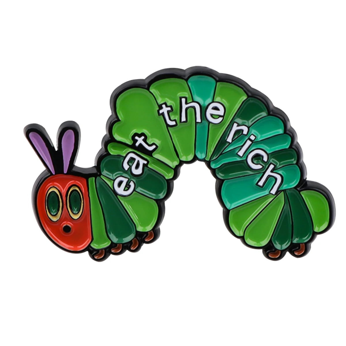 Socialist Enamel Pin Eat Rich Brooch Pines Caterpillar Lapel Pins Badge on Backpack Clothing Accessories Funny Jewelry Gifts