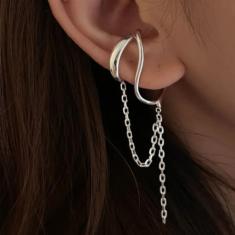 925 sterling silver Ear cuff without piercing For Women Chain Tassel Earring Jewelry Prevent Allergy Party