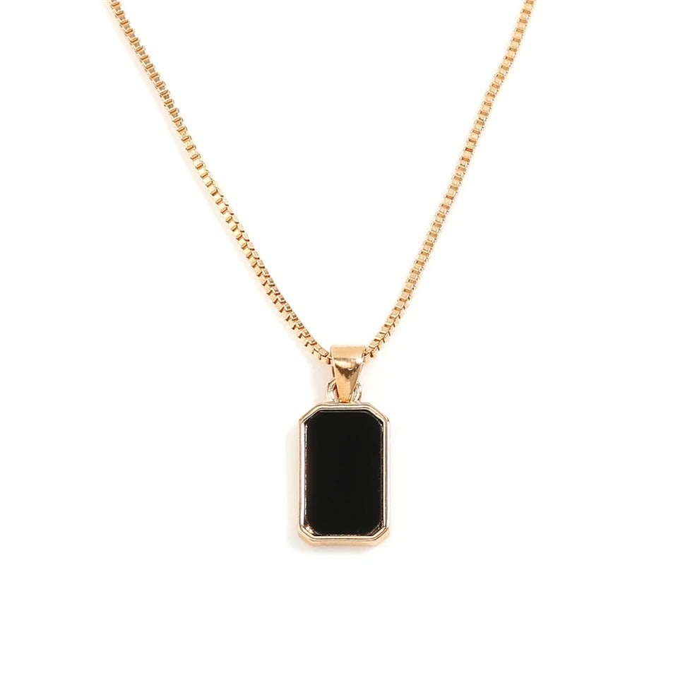 Classic Black Square Pendant Necklace For Women Men Personalized Gold Color Metal Party Daily Jewelry